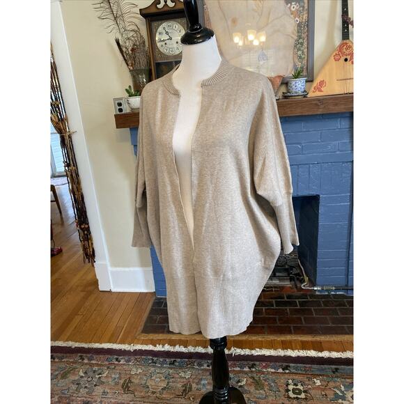 ANDREA JOVINE M Khaki Open Knit Sweater Cardigan Boho Minimalist Lagenlook - Picture 2 of 11